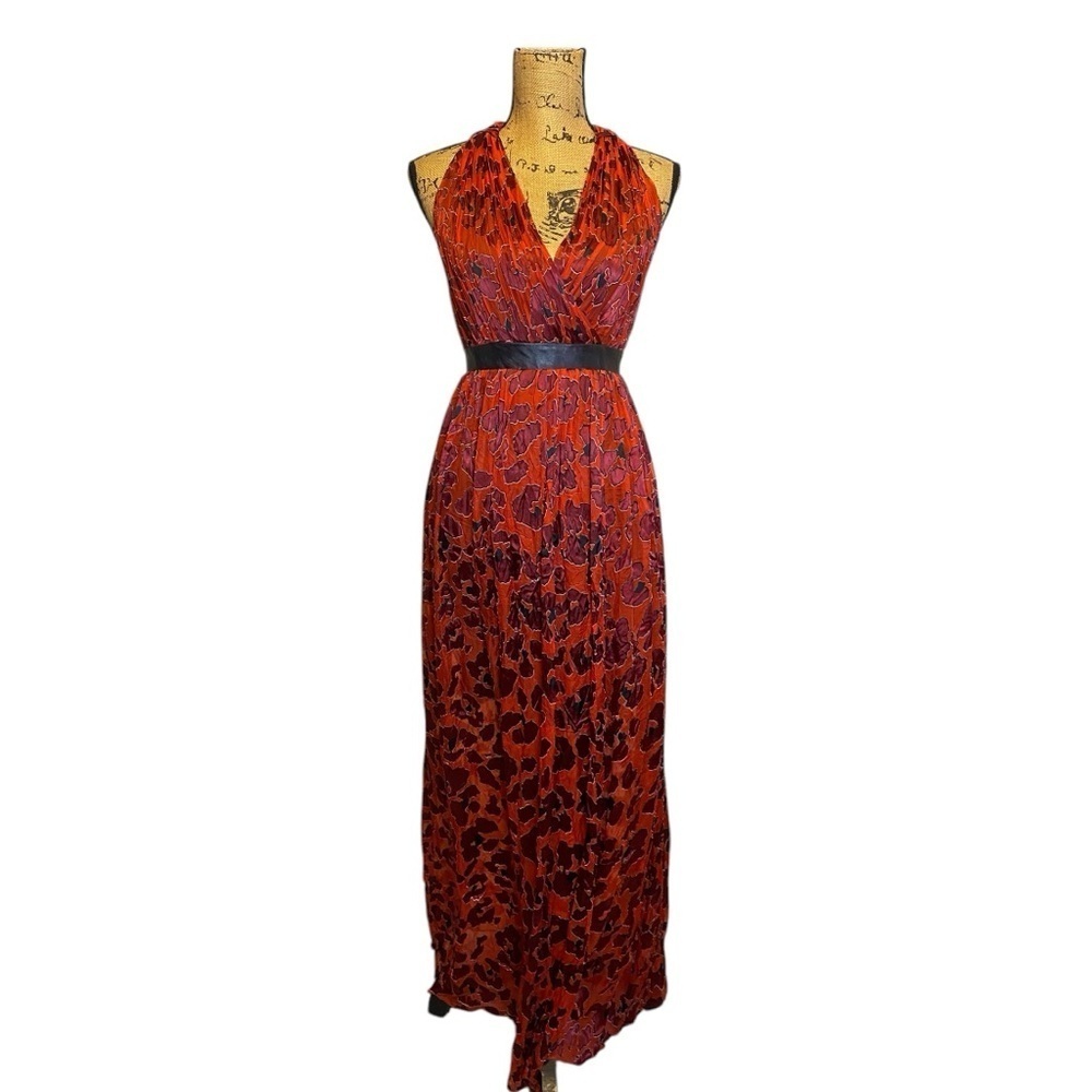 Alice + Olivia Fayeth Cross Front Twist Back Dress in Tonal Leopard size 2